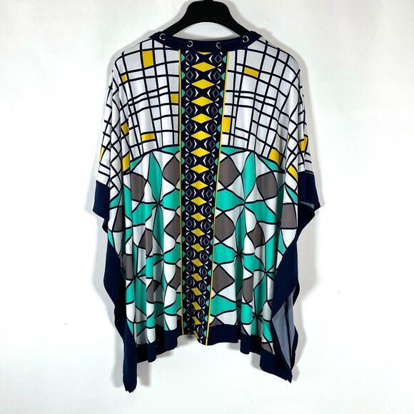 Susan Graver Poncho Kaftan Kimono Top Size XL Bright Colorful Geometric Relaxed‎ - Picture 9 of 11